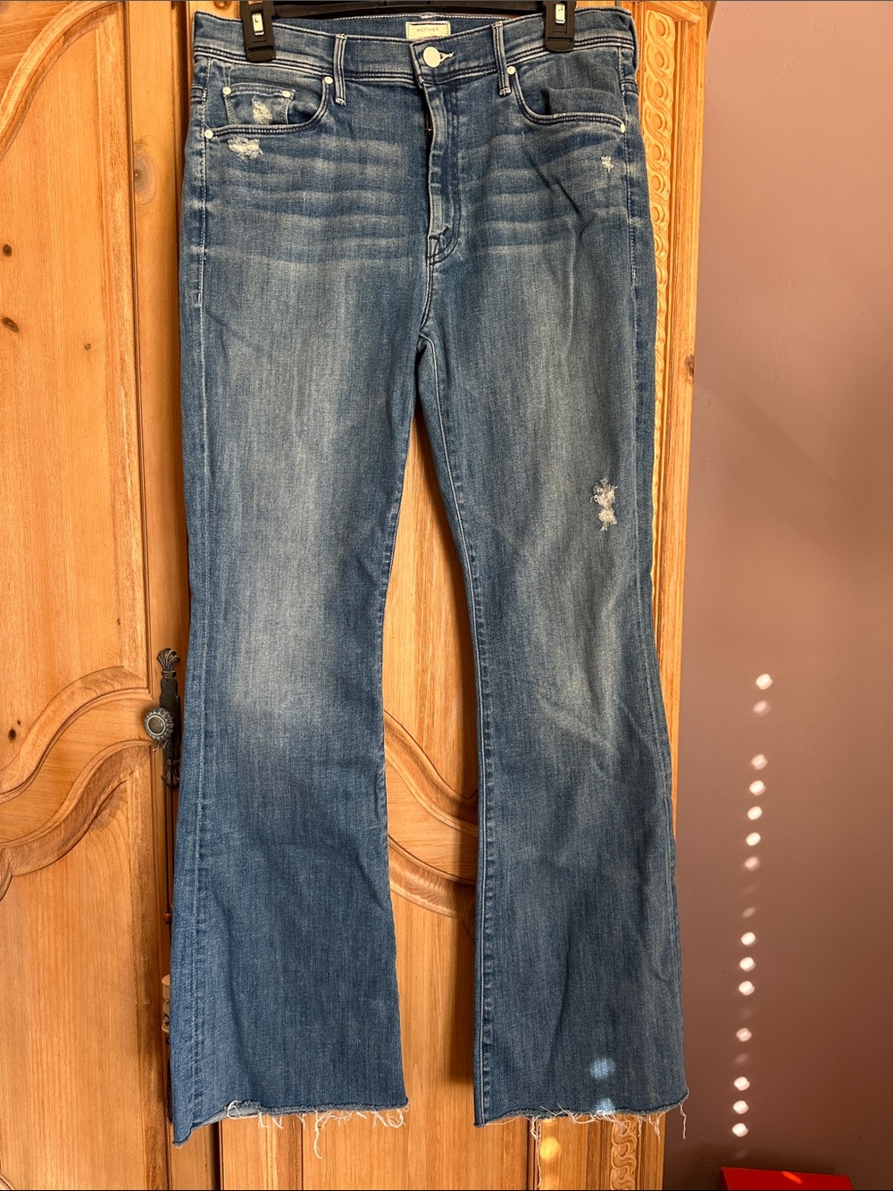 MOTHER Mid-Blue Distressed Flare Jeans